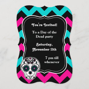 Sugar skull chevron party invitation