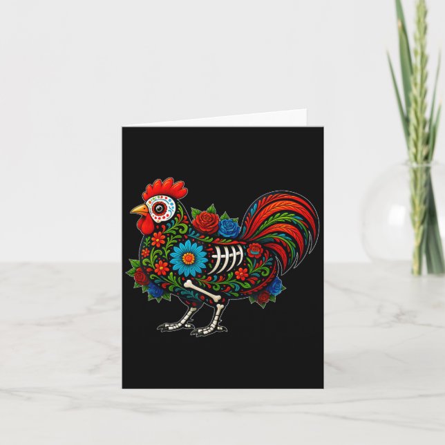 Sugar Skull Chicken Dia De Muertos Halloween Day O Card (Front)