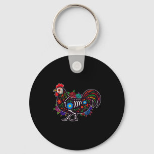 Sugar Skull Chicken Dia De Muertos Halloween Day O Key Ring