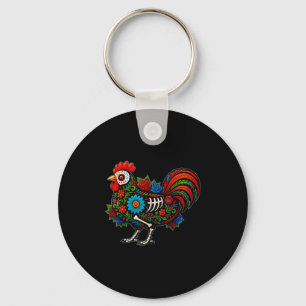 Sugar Skull Chicken Dia De Muertos Halloween Day O Key Ring