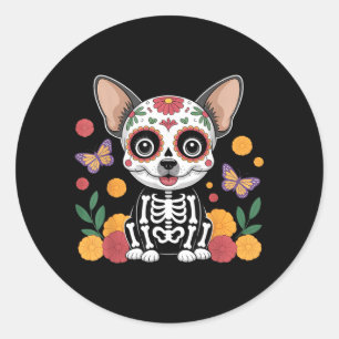 Sugar Skull Chihuahua Halloween Dog Classic Round Sticker