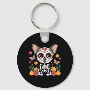 Sugar Skull Chihuahua Halloween Dog Key Ring