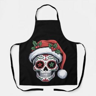 Sugar Skull Christmas Santa Hat Day Of The Dead Apron