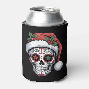 Sugar Skull Christmas Santa Hat Day Of The Dead Can Cooler