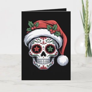 Sugar Skull Christmas Santa Hat Day Of The Dead Card