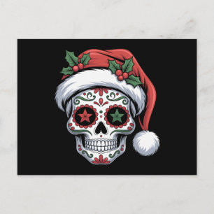 Sugar Skull Christmas Santa Hat Day Of The Dead Holiday Postcard