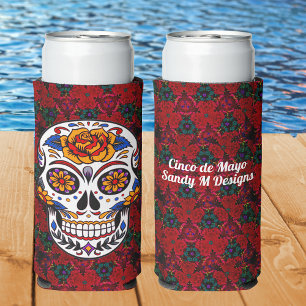 Sugar Skull Cinco de Mayo Personalise Your Name Seltzer Can Cooler