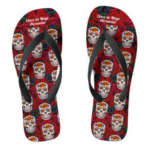 Sugar Skull Cinco de Mayo Red Floral Add Name Thongs