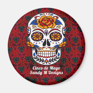 Sugar Skull Cinco de Mayo Red Floral Name Magnet