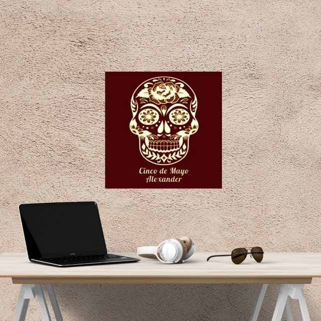 Sugar Skull Cinco de Mayo Red Your Name Gold Foil Prints (Creator Uploaded)