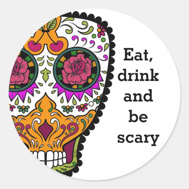 Sugar Skull Classic Round Sticker (Front)