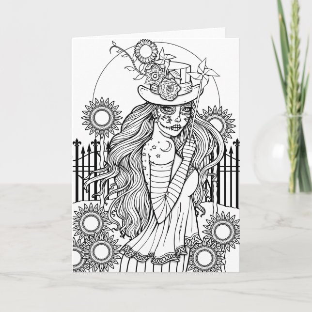 Sugar Skull Colour it Yourself Halloween Art Card (Front)