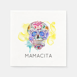 Sugar Skull Colourful Inked Day of the Dead NAME Napkin