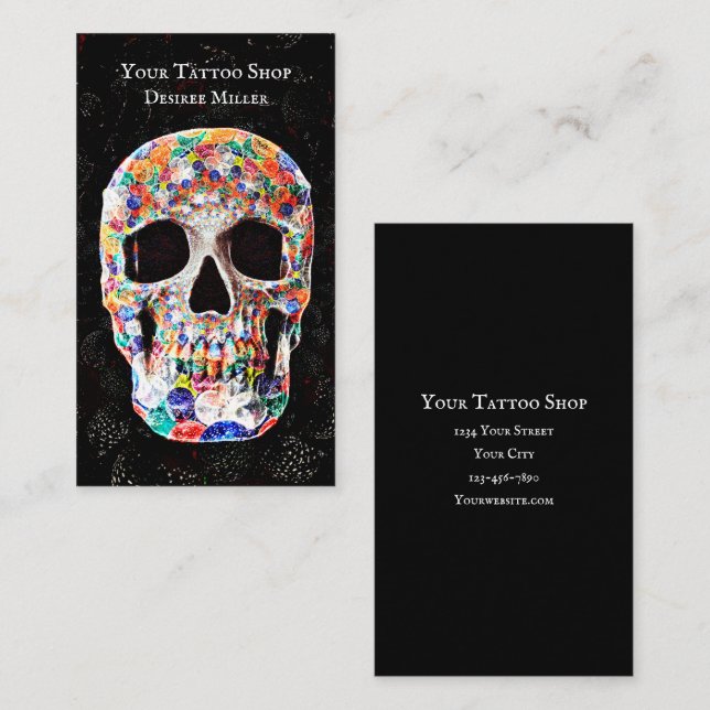 Sugar Skull Colourful Pop Art Balloons Tattoo Shop Business Card (Front/Back)