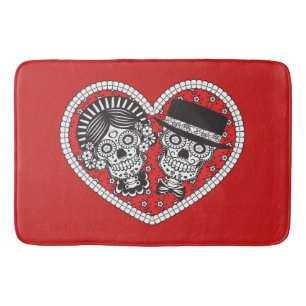 Sugar Skull Couple Bath Mat