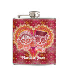 Sugar Skull Couple in Heart - Flask - CUSTOMIZE IT