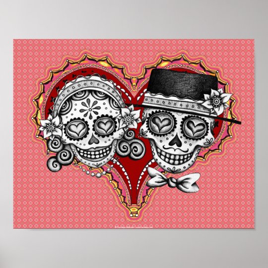 Sugar Skull Couple Print Or Poster Skulls Art Zazzle