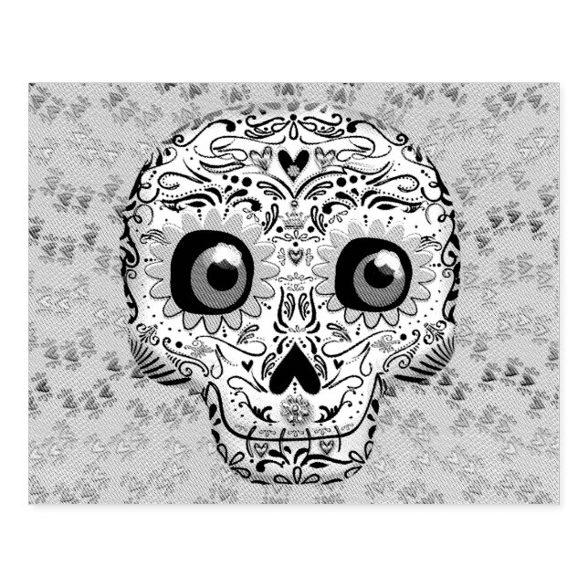 Sugar Skull & Cute Whimsical Hearts Custom Rubber Stamp (Imprint)