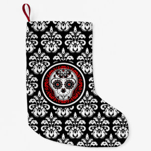 Sugar skull damask small christmas stocking
