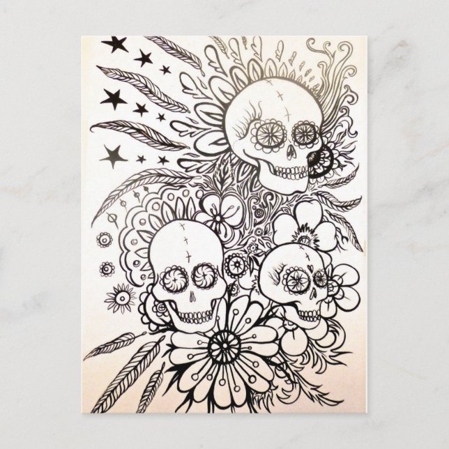 sugar skull day of dead tattoo art post card art (Front)