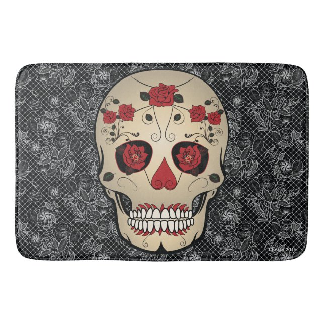 Sugar Skull Day of the Dead Bath Mat Home Decor (Front)