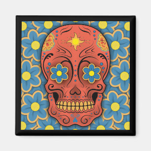 Sugar Skull - Day of the Dead (Blue Daisies) Magnet