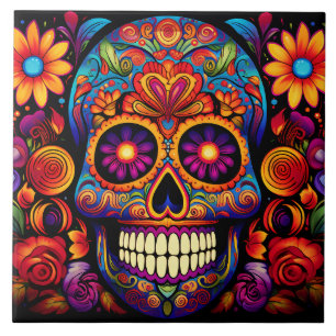 Sugar Skull Day of the Dead Colourful Trivet Tile