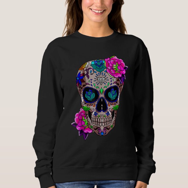 Sugar Skull Day Of The Dead Cool Bone Head Skulls  Sweatshirt (Front)