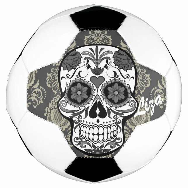 Sugar Skull "Day of the Dead" Damask Lace Custom  Soccer Ball (Front)