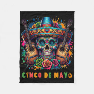 Sugar Skull Day Of The Dead Dia De Los Muertos Cin Fleece Blanket