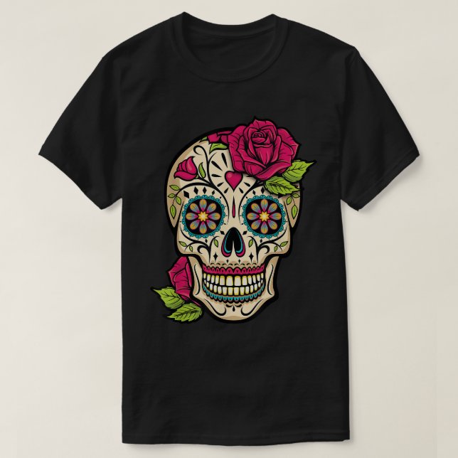 Sugar Skull Day Of The Dead Dia de Los Muertos Flo T-Shirt (Design Front)