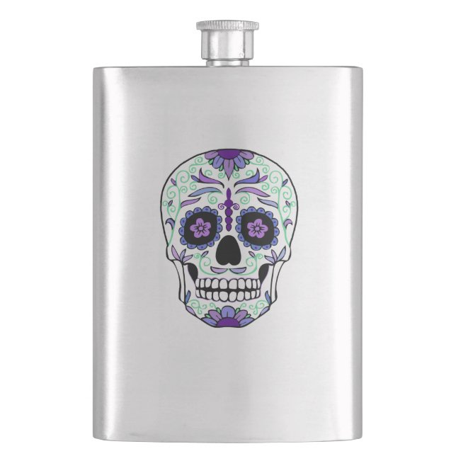 Sugar Skull Day of the Dead Día de Muertos Hip Flask (Front)