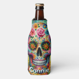 Sugar Skull Day of the Dead Floral Personalised Bottle Cooler