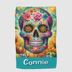 Sugar Skull Day of the Dead Floral Personalised Golf Towel