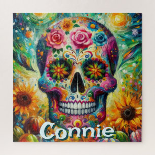 Sugar Skull Day of the Dead Floral Personalised Jigsaw Puzzle