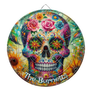 Sugar Skull Day of the Dead Floral Personalized Dartboard