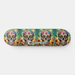 Sugar Skull Day of the Dead Floral Personalized Skateboard