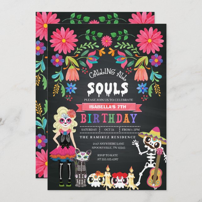 Sugar Skull Day of the Dead Halloween Birthday Invitation (Front/Back)