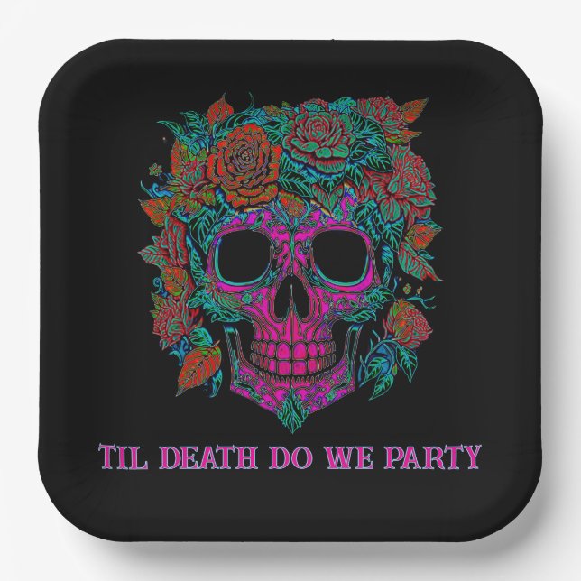 Sugar Skull Day of the Dead halloween Paper Plate (Front)