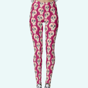 Sugar Skull Day of the Dead Magenta Pink Leggings
