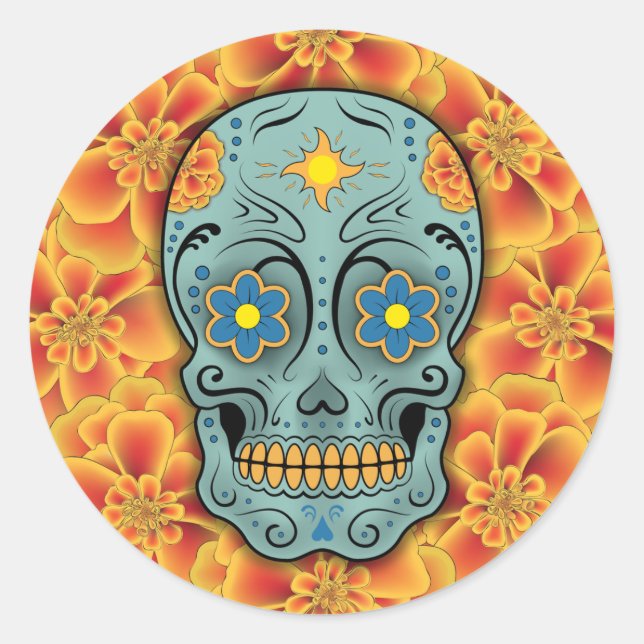 Sugar Skull - Day of the Dead (Marigold) Classic Round Sticker (Front)