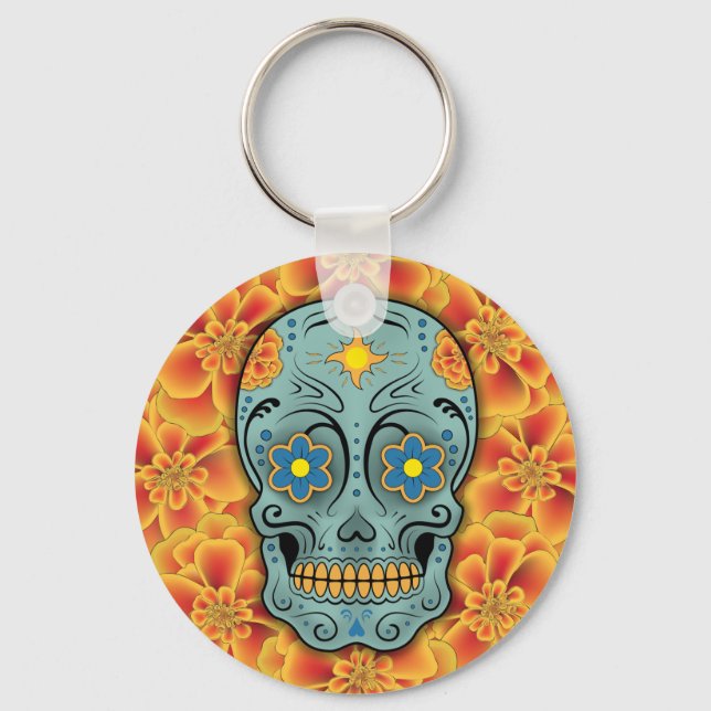 Sugar Skull - Day of the Dead (Marigold) Key Ring (Front)