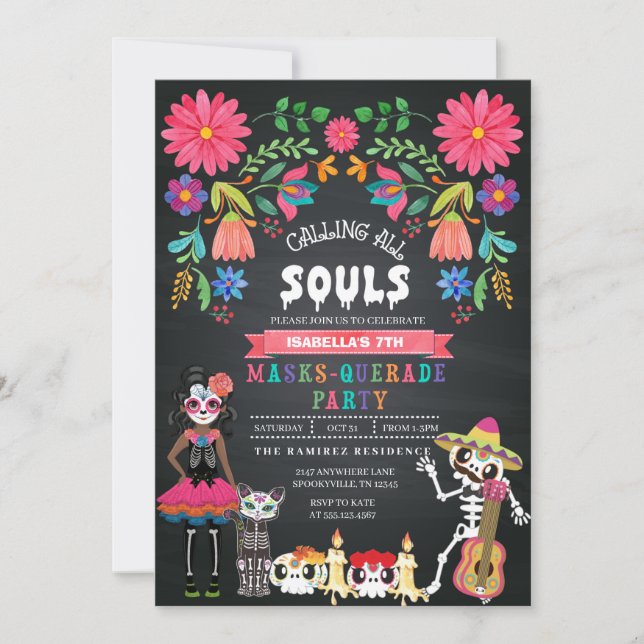 Sugar Skull Day of the Dead Masquerade Party Invitation (Front)