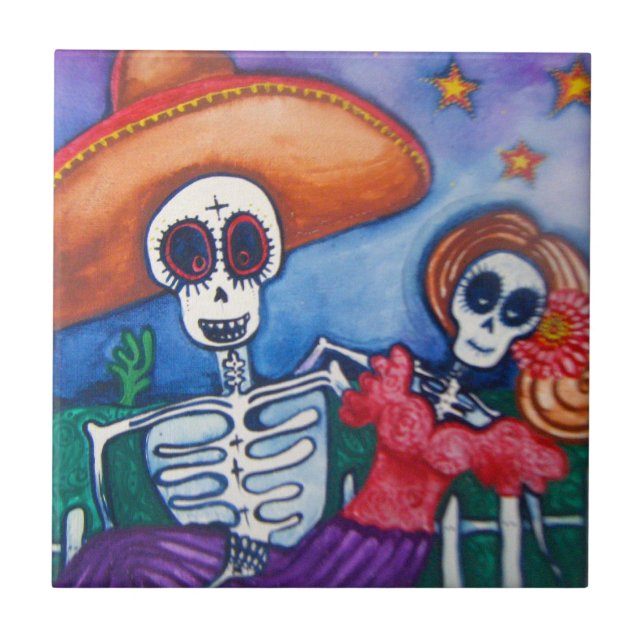 sugar skull day of the dead mexican tile art (Front)