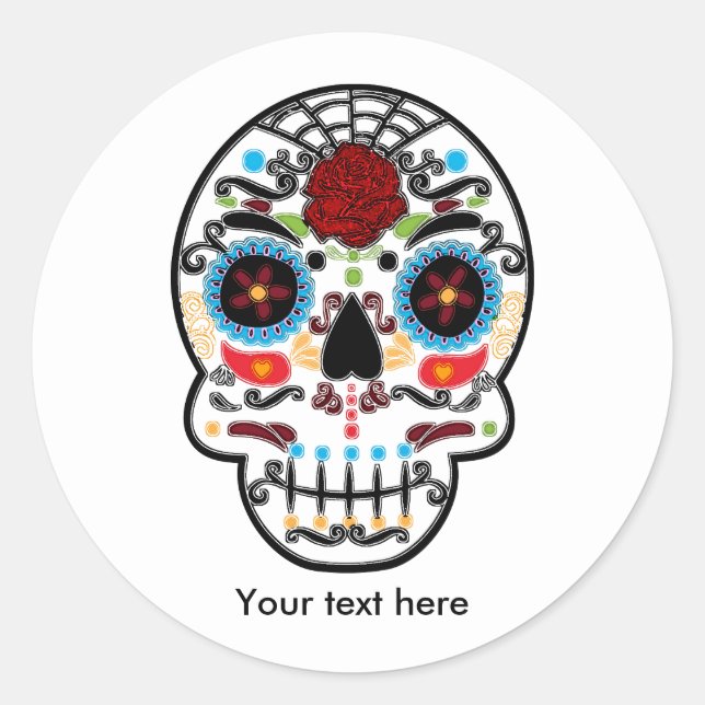 Sugar Skull Day of the Dead Party Stickers (Front)