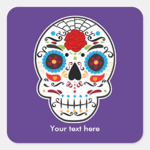 Sugar Skull Day of the Dead Purple Party Stickers