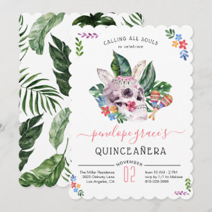 Sugar Skull Day of the Dead Quinceañera Invitation