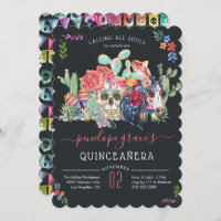 Sugar Skull Day of the Dead Quinceañera Invitation