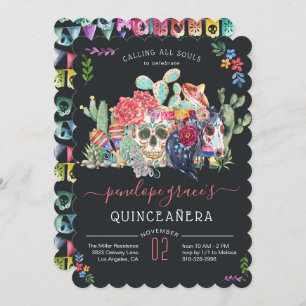 Sugar Skull Day of the Dead Quinceañera Invitation