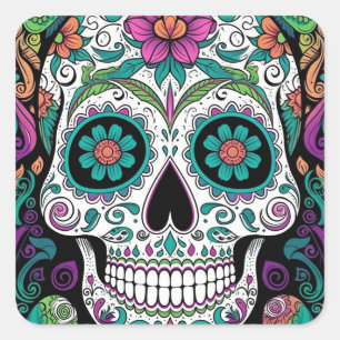 Sugar Skull Day Of The Dead Square Sticker